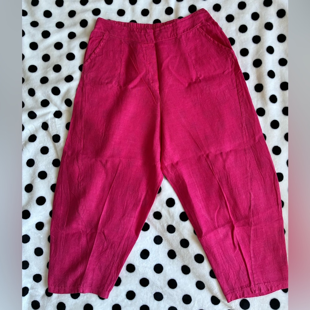 100% Linen Hot Pink Cropped Pants—Made in Italy